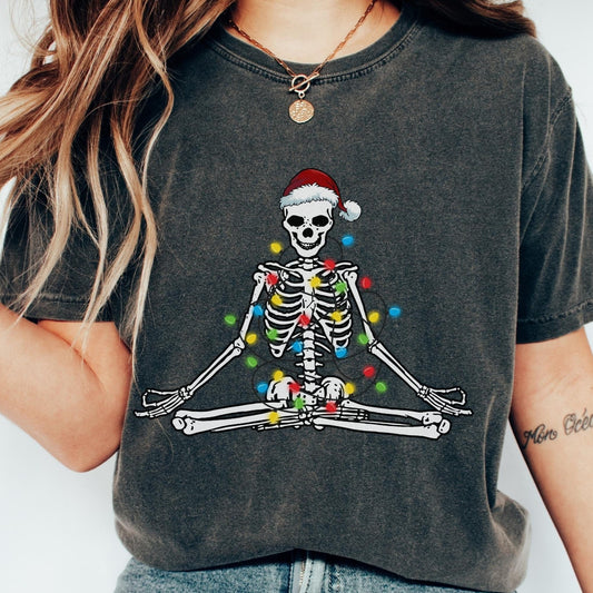 Funny Christmas Skeleton Shirt Comfort Color TShirt Namasleigh Ugly Christmas Shirt Funny Holiday Party Tee Skeleton Christmas Yoga TShirt