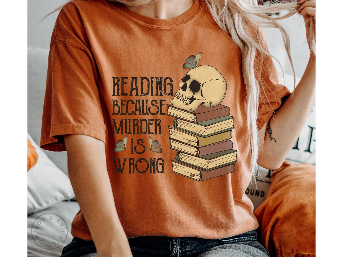 Funny Reading Shirt Comfort Colors TShirt Death By TBR Dark Academia Skull Book Tee Bibliophile Gift Book Lover Gifts For Women Bookish Tee