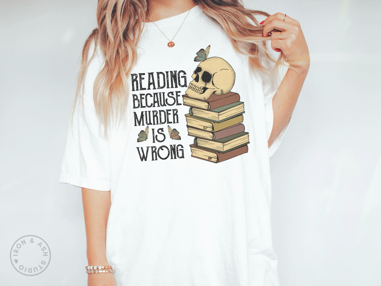 Funny Reading Shirt Comfort Colors TShirt Death By TBR Dark Academia Skull Book Tee Bibliophile Gift Book Lover Gifts For Women Bookish Tee