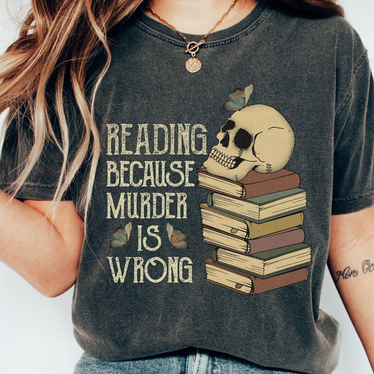 Funny Reading Shirt Comfort Colors TShirt Death By TBR Dark Academia Skull Book Tee Bibliophile Gift Book Lover Gifts For Women Bookish Tee