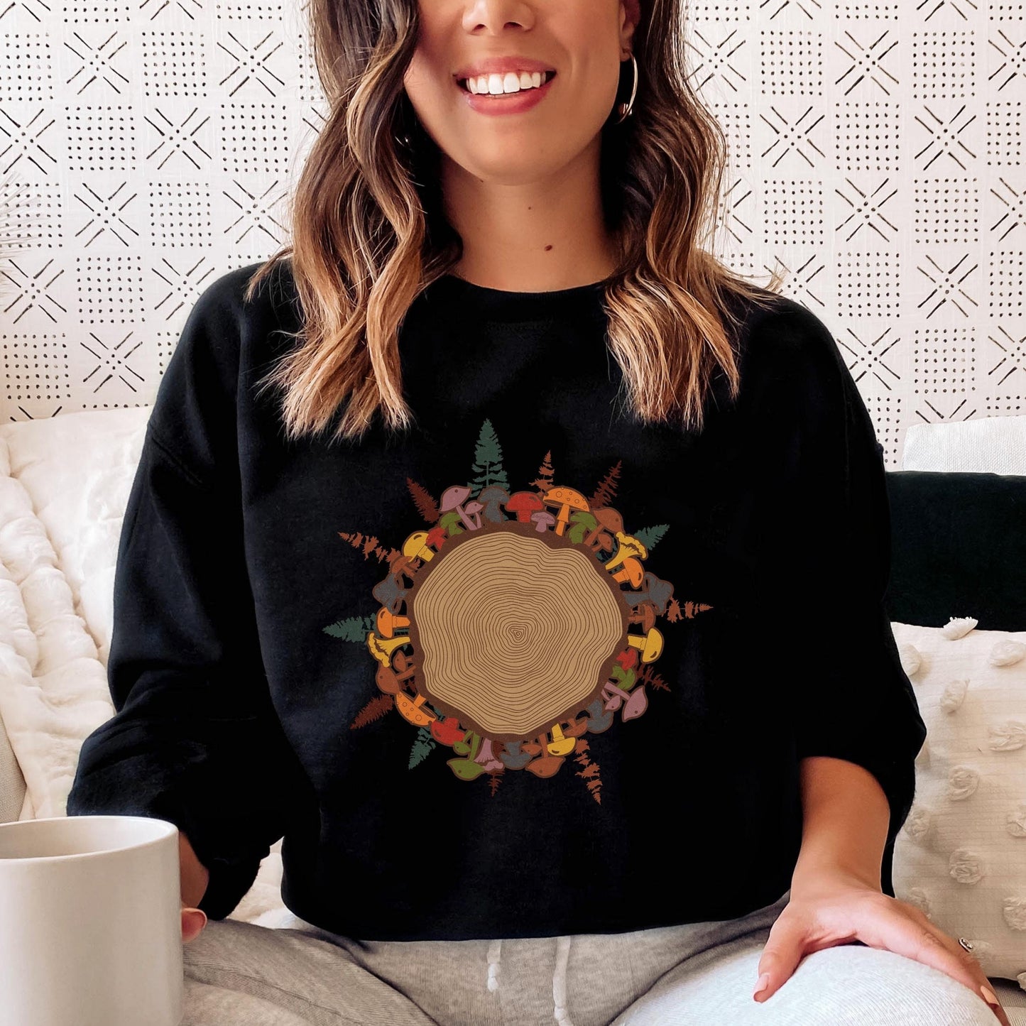Tree Ring Mushroom Sweatshirt Cottagecore Shroom Sweater Botanical Mushroom Ring Nature Lover Gift Outdoorsy Shirt Hiking Camping Graphic