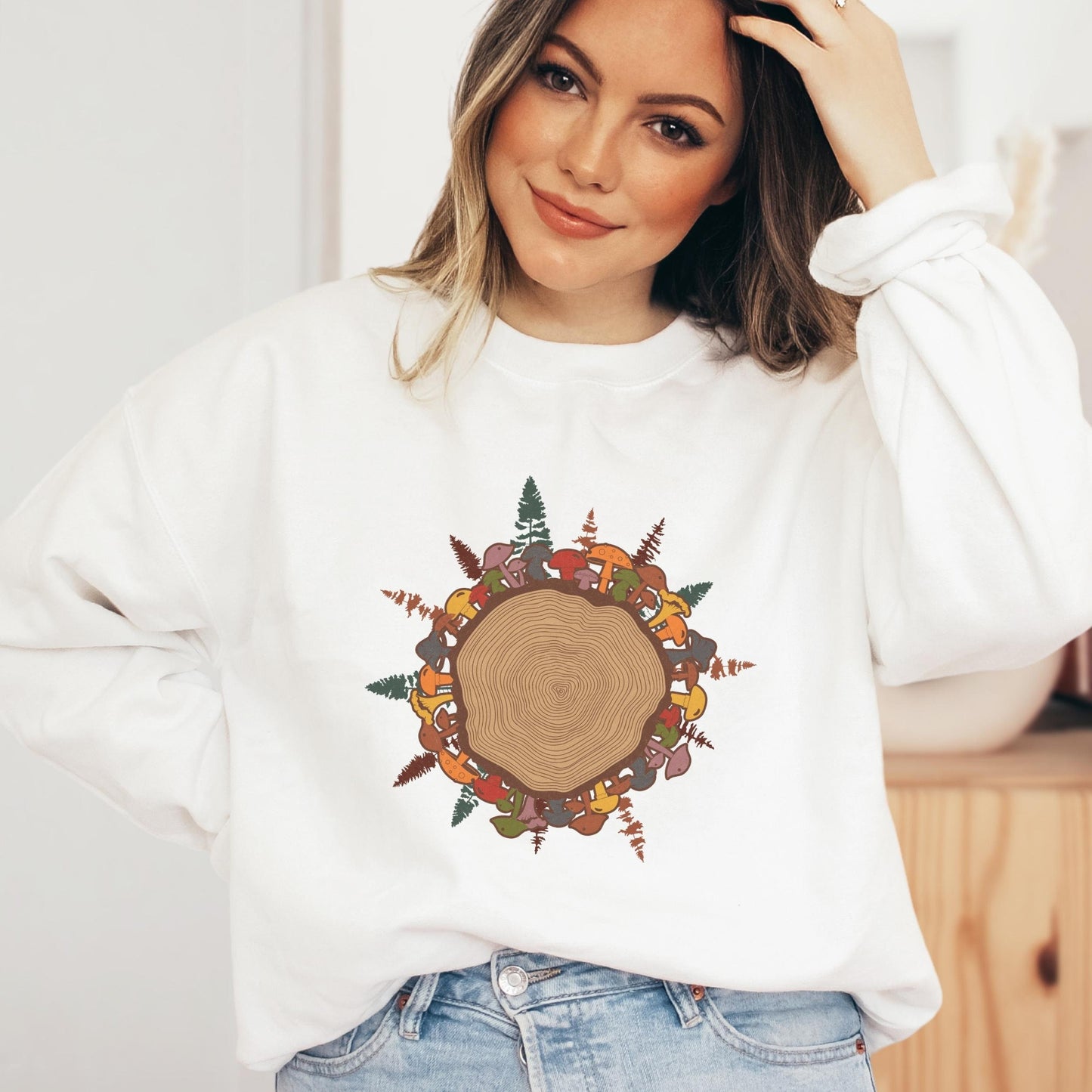 Tree Ring Mushroom Sweatshirt Cottagecore Shroom Sweater Botanical Mushroom Ring Nature Lover Gift Outdoorsy Shirt Hiking Camping Graphic
