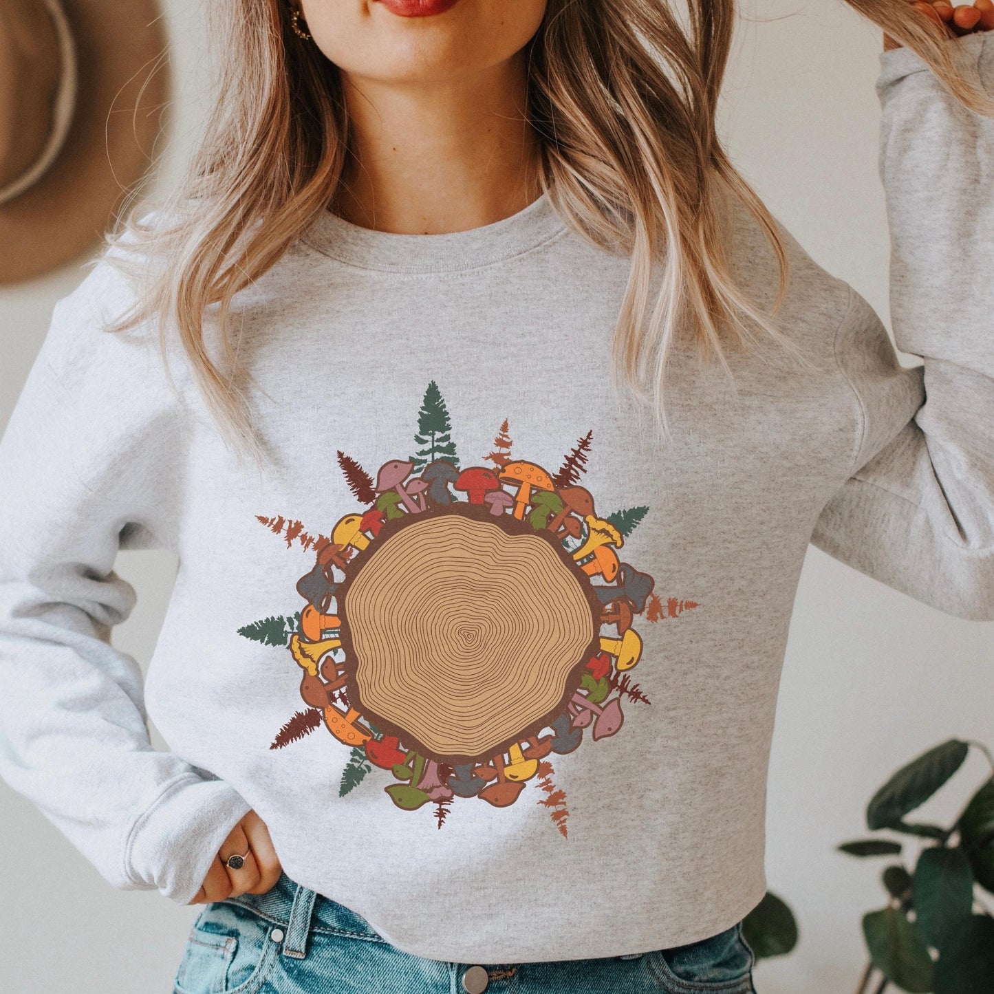 Tree Ring Mushroom Sweatshirt Cottagecore Shroom Sweater Botanical Mushroom Ring Nature Lover Gift Outdoorsy Shirt Hiking Camping Graphic