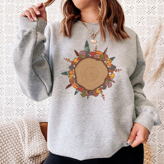 Tree Ring Mushroom Sweatshirt Cottagecore Shroom Sweater Botanical Mushroom Ring Nature Lover Gift Outdoorsy Shirt Hiking Camping Graphic