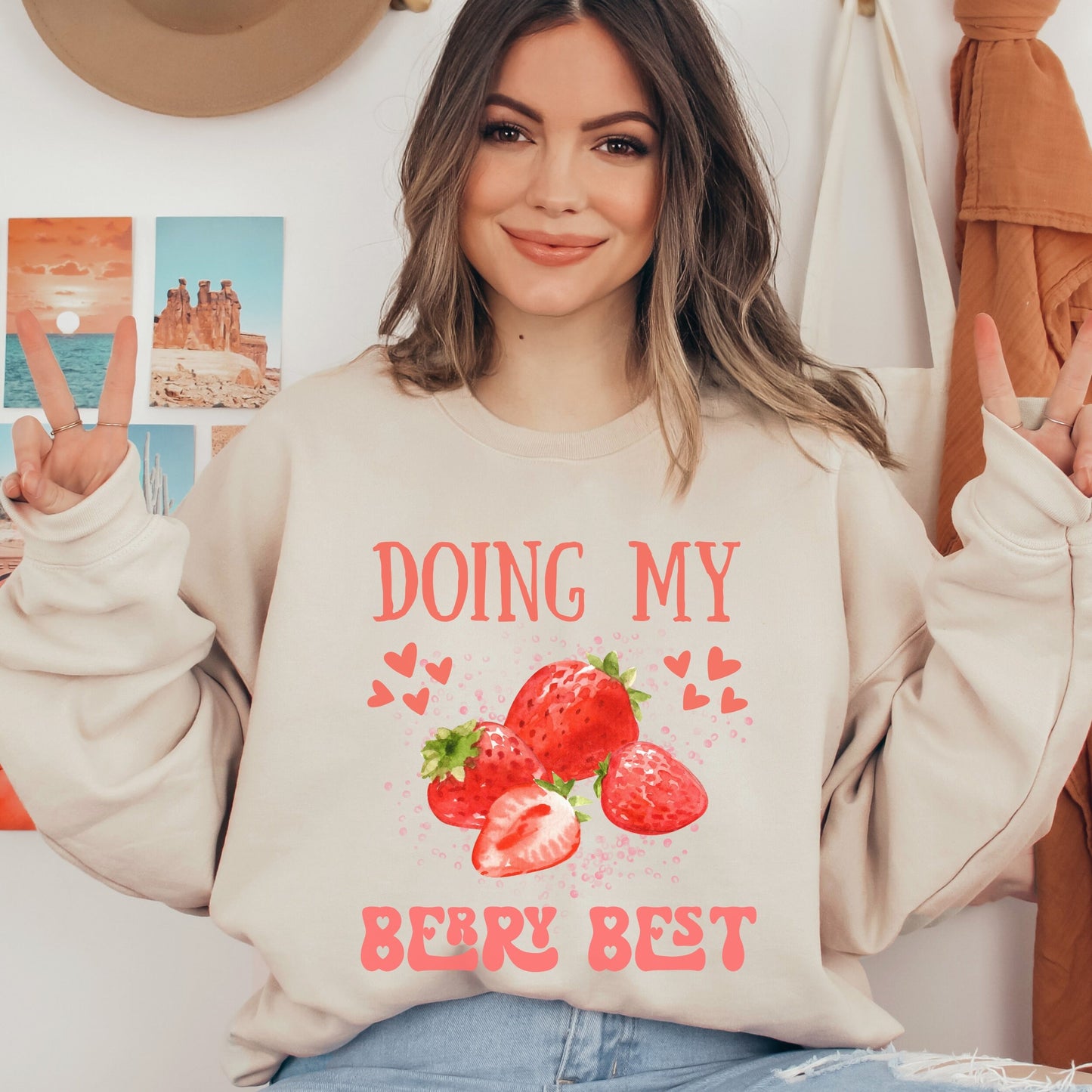 Doing My Best Shirt Berry Best Sweatshirt  Trendy Graphic Sweatshirt Self Love Strawberry VSCO Aesthetic Strawberry Positivity Sweatshirt