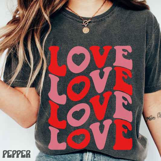 Love Shirt, Retro Love Heart Valentines Day Comfort Color Tee, Cute Valentines Day Apparel for Women, Valentines Outfit, Vday Heart T-Shirt
