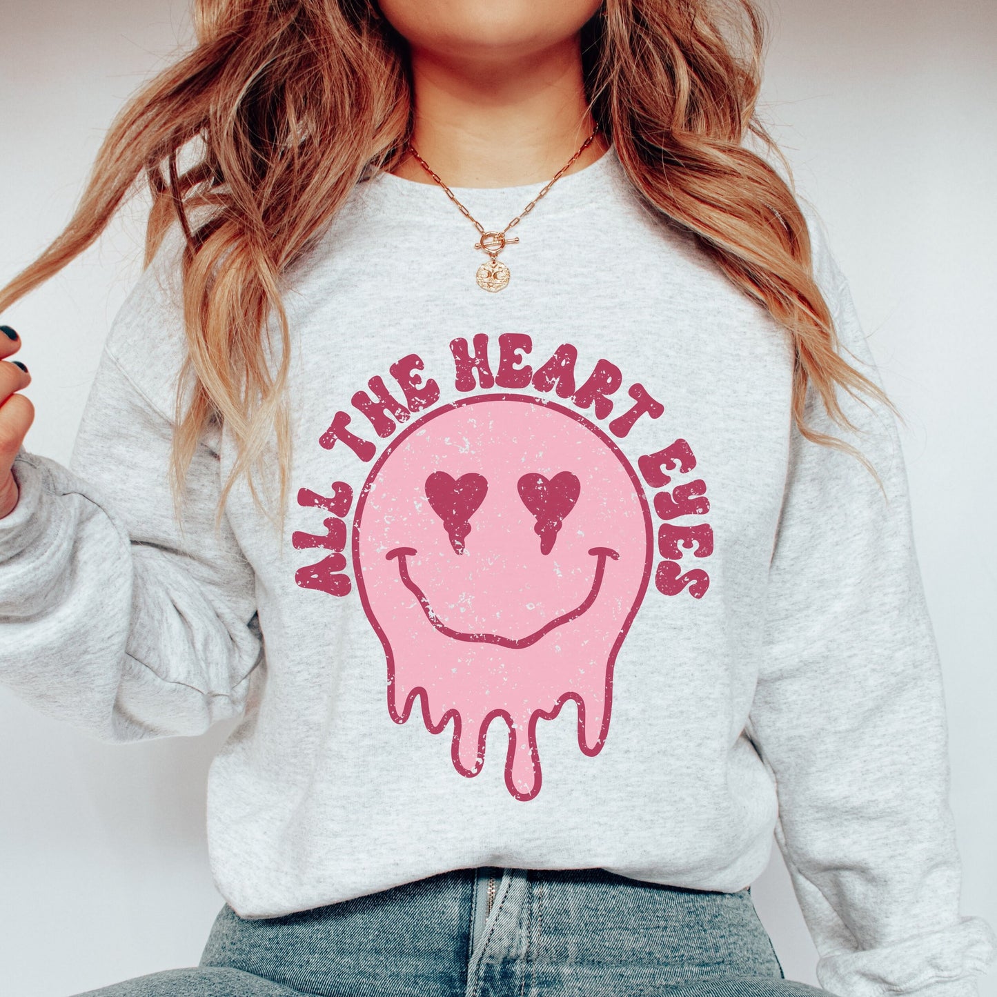 Retro Heart Eyes Valentines Day Sweatshirt Trendy Valentine Sweater Preppy Valentine Sweatshirt Oversized Melty Heart Valentine Crewneck