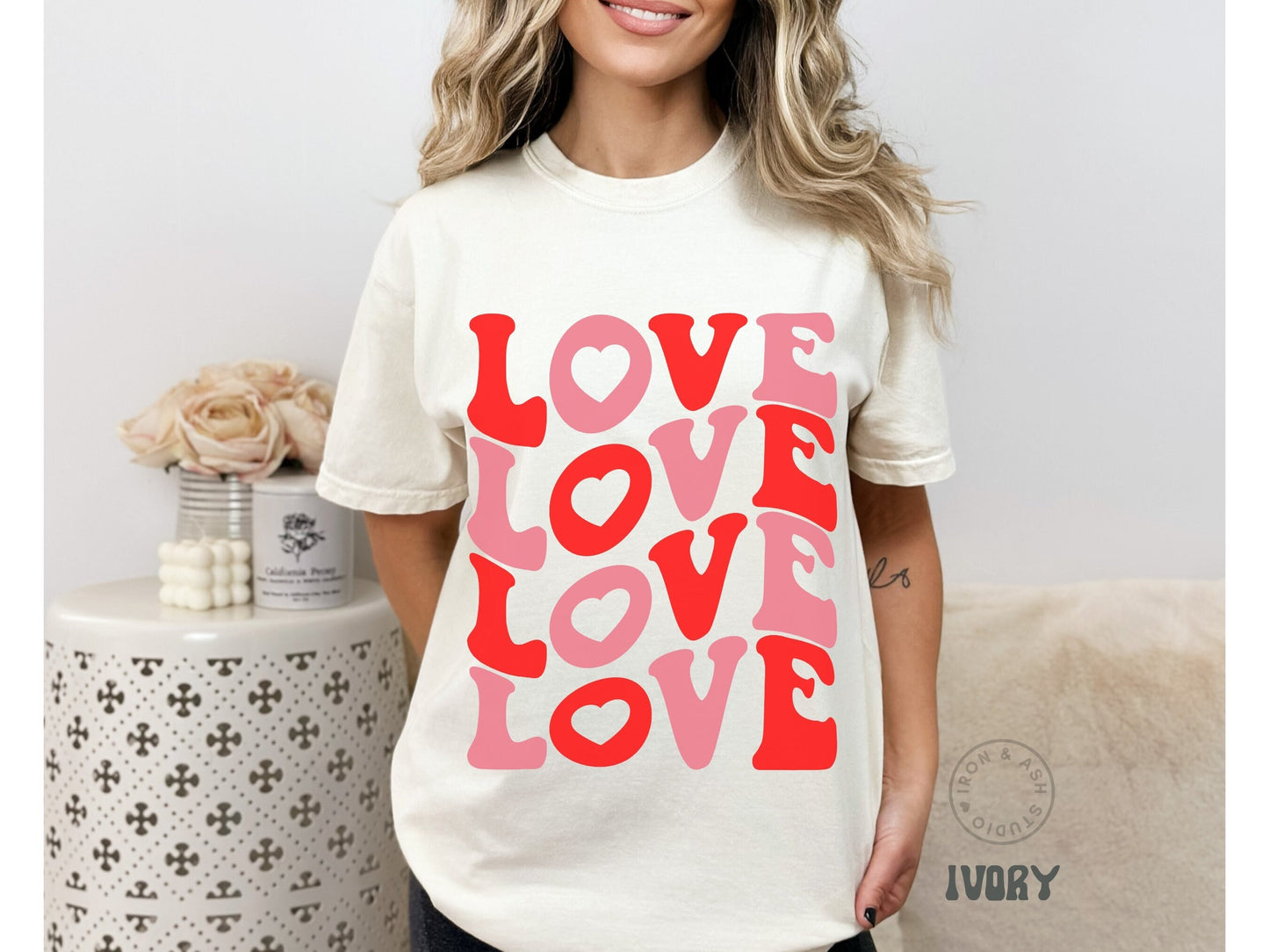 Love Shirt, Retro Love Heart Valentines Day Comfort Color Tee, Cute Valentines Day Apparel for Women, Valentines Outfit, Vday Heart T-Shirt