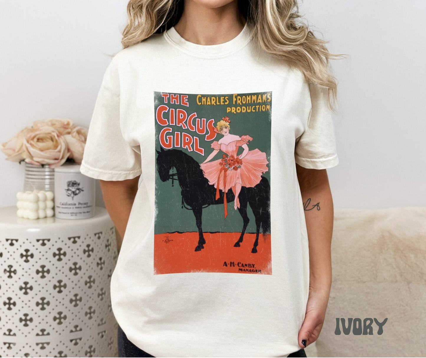 Vintage Indie Circus Girl Poster Shirt Distressed Style Tee Cottagecore Dark Academia Trendy Aesthetic Comfort Color Crewneck Theatre Gift
