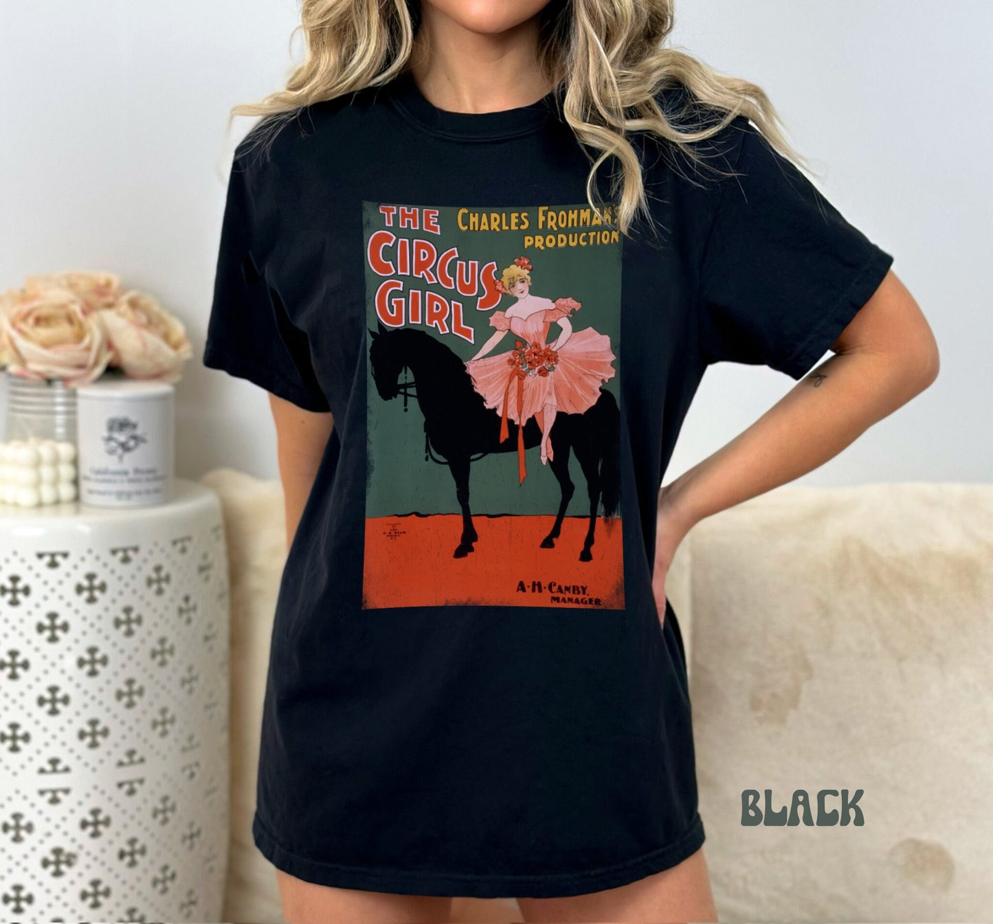 Vintage Indie Circus Girl Poster Shirt Distressed Style Tee Cottagecore Dark Academia Trendy Aesthetic Comfort Color Crewneck Theatre Gift