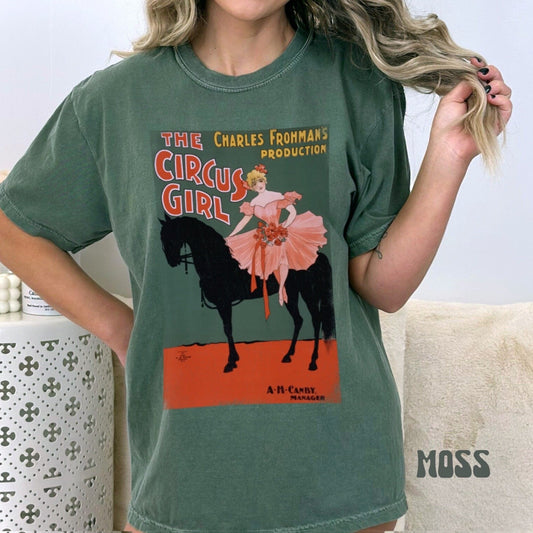 Vintage Indie Circus Girl Poster Shirt Distressed Style Tee Cottagecore Dark Academia Trendy Aesthetic Comfort Color Crewneck Theatre Gift