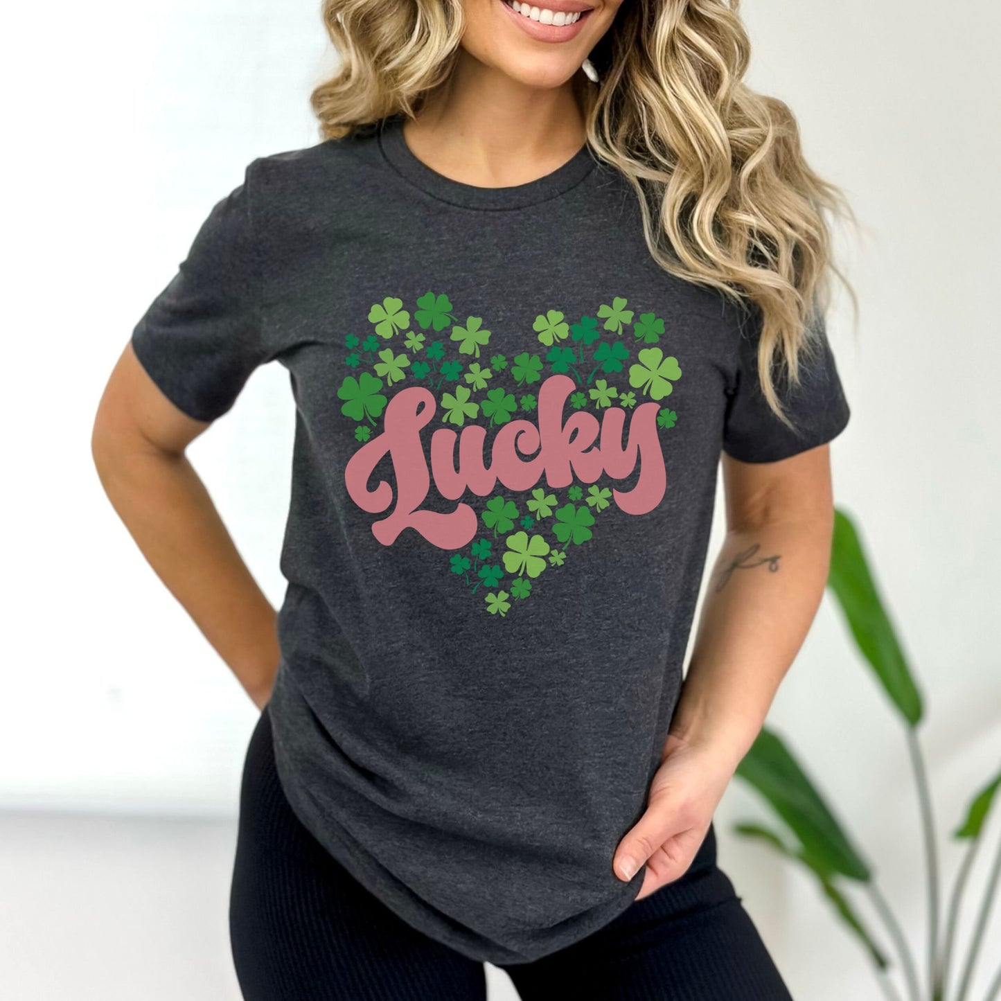 Lucky Shamrock Shirt Cute St Patricks Day Shirt Women 4 Leaf Clover Tshirt Heart Shamrock T Shirt St Patricks Teacher St Pattys Day Apparel