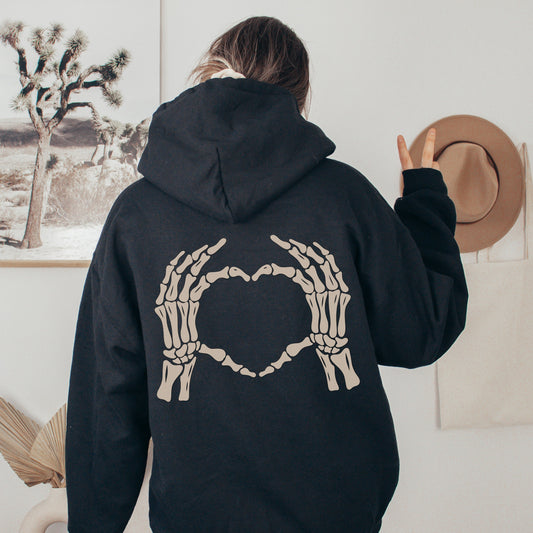 Skeleton Hoodie Skeleton Hands Heart Hooded Sweatshirt For Men For Women Goth and Grunge Hoodie Dark Academia Aesthetic Sweatshirt Graphic