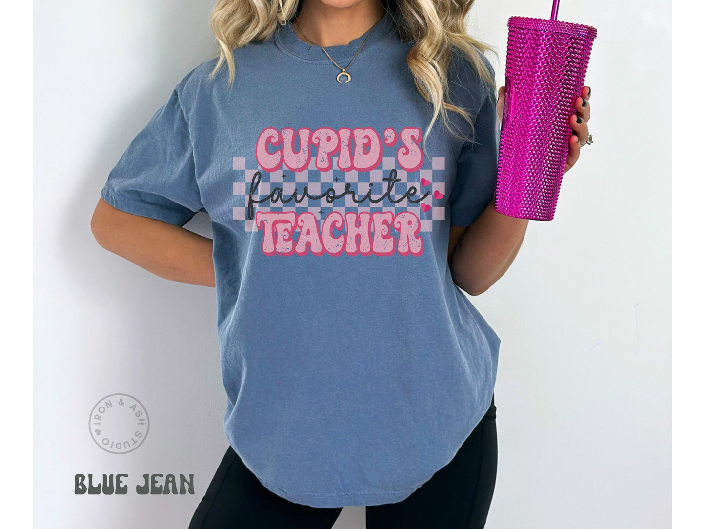 Cupids Favorite Teacher Valentine Comfort Color Shirt Retro Teacher Tee Valentine Gift for Teacher Aide Cute Valentine Party Outfit Checker
