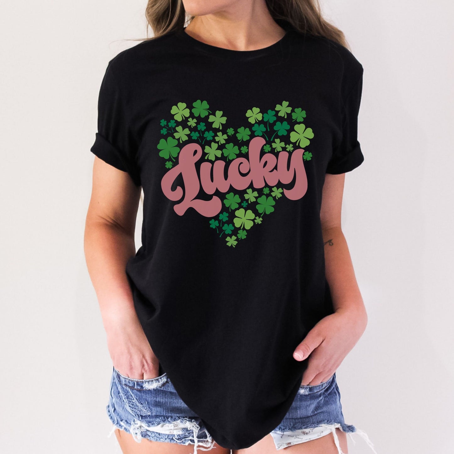 Lucky Shamrock Shirt Cute St Patricks Day Shirt Women 4 Leaf Clover Tshirt Heart Shamrock T Shirt St Patricks Teacher St Pattys Day Apparel