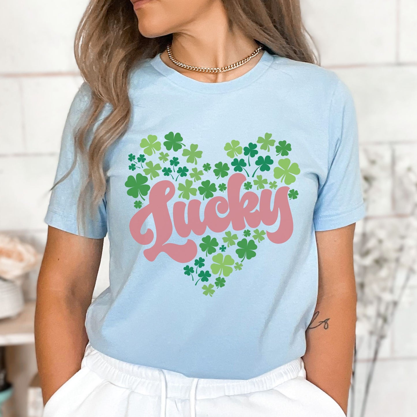Lucky Shamrock Shirt Cute St Patricks Day Shirt Women 4 Leaf Clover Tshirt Heart Shamrock T Shirt St Patricks Teacher St Pattys Day Apparel