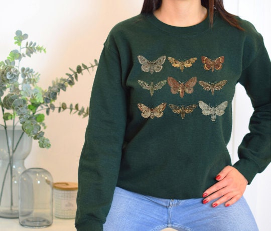 Moth Cottagecore Aesthetic Sweatshirt, Indie Clothing, Botanical Shirt, Dark Academia, Gardening gift for Women, Nature Lover Shirt, Insects