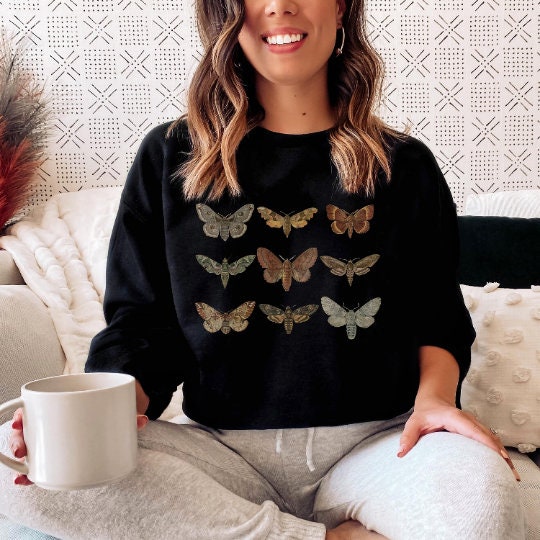 Moth Cottagecore Aesthetic Sweatshirt, Indie Clothing, Botanical Shirt, Dark Academia, Gardening gift for Women, Nature Lover Shirt, Insects
