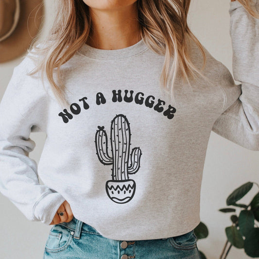 Not A Hugger Cactus Sweatshirt, Retro Antisocial Sweater, Indoorsy Shirt, Gift for Introvert, Too Peopley, Homebody Gift, Cactus Lover Gift