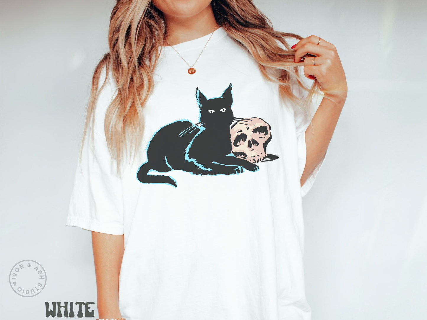 Skull Cat Shirt, Skeleton and Cat TShirt, Comfort Color, Vintage Art Apparel, Trendy Aesthetic, Witchy Clothing for Women, Skeleton Tee