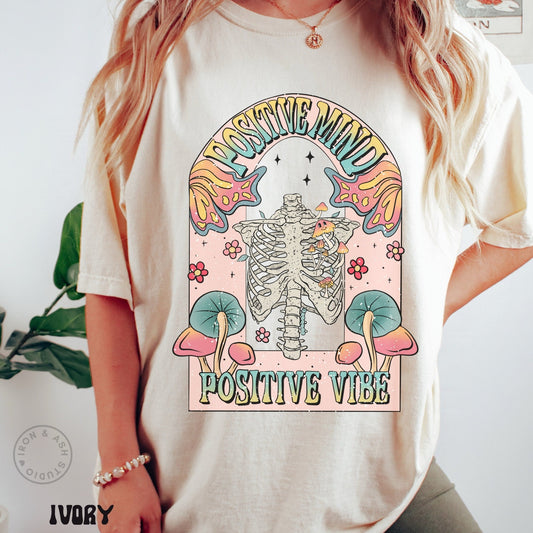 Positive Vibes Comfort Color Shirt Motivational TShirt Good Vibes Only Tee Hippie Clothes Indie Aesthetic Happy Mind Cute Retro Happy Shirt