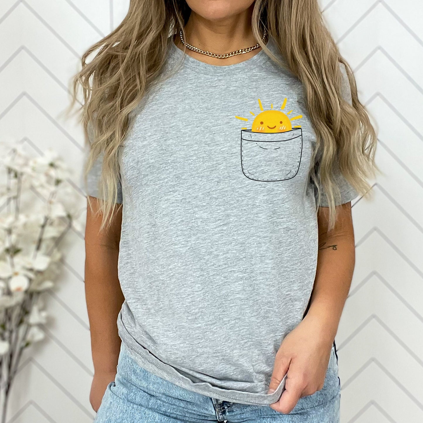 Pocket Full Of Sunshine Shirt, Pocket T-Shirt, Sunshine In My Pocket Tee, Summer T-Shirt, Summer tee Athletic Heather Grey Gray