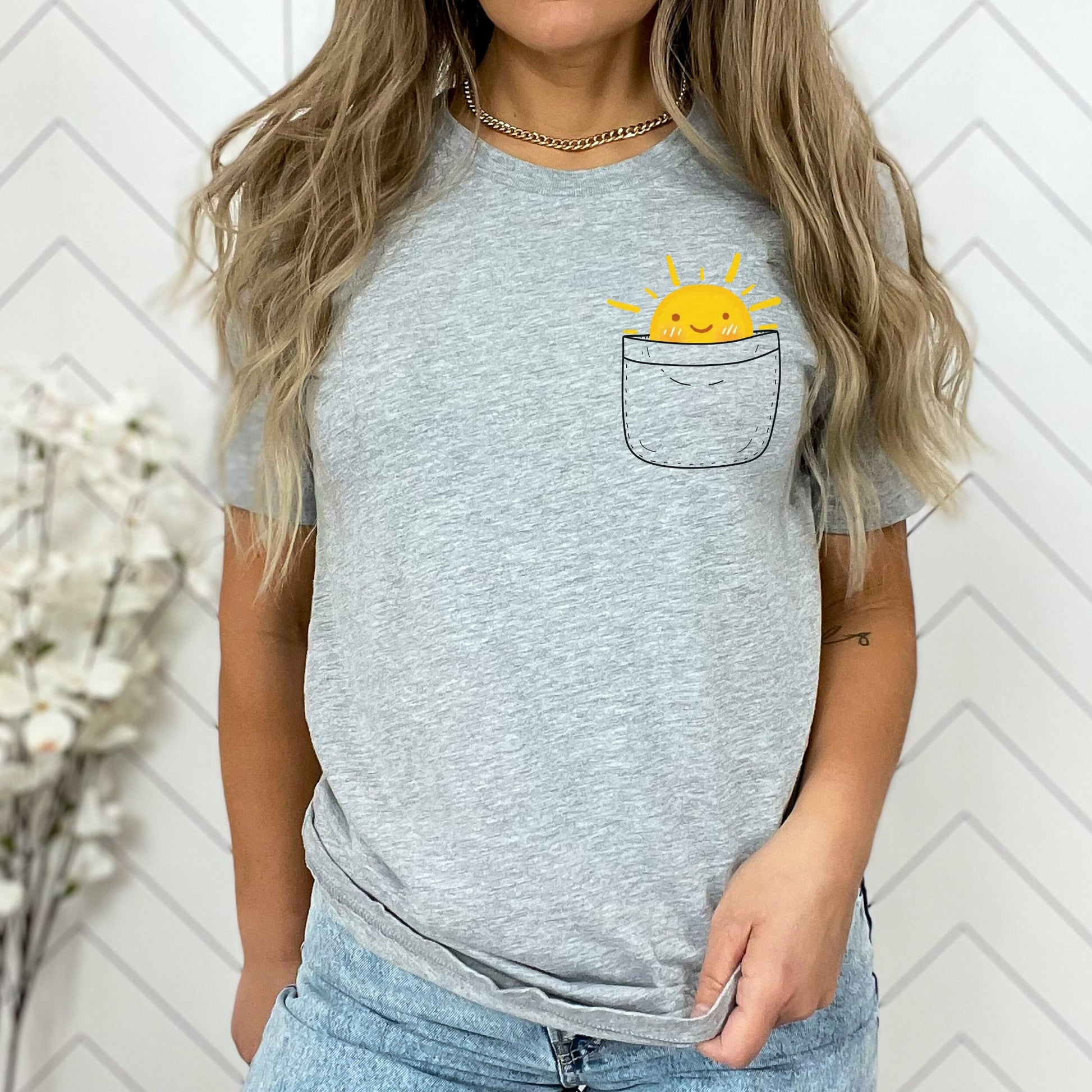 Pocket Full Of Sunshine Shirt, Pocket T-Shirt, Sunshine In My Pocket Tee, Summer T-Shirt, Summer tee Athletic Heather Grey Gray