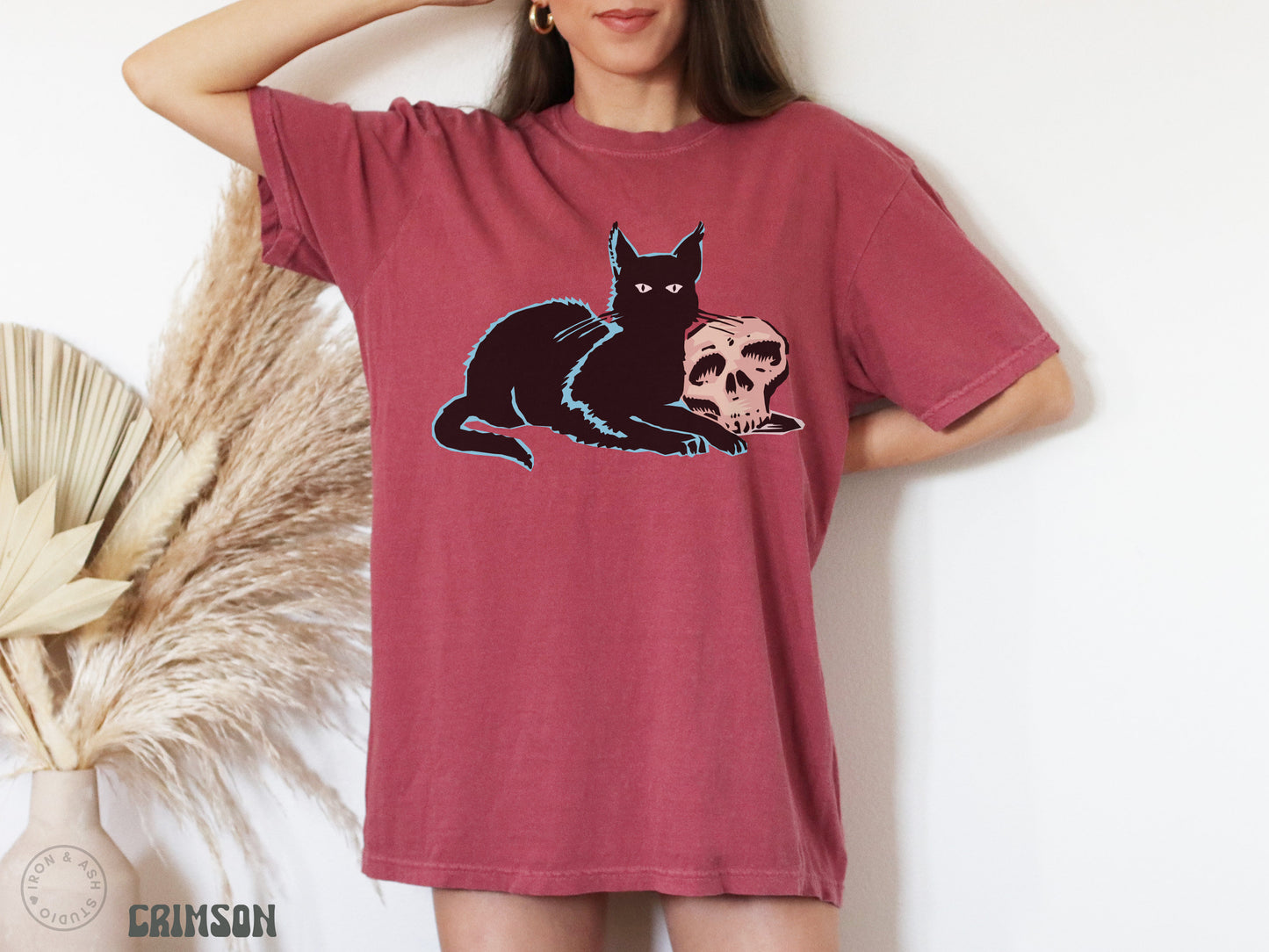 Skull Cat Shirt, Skeleton and Cat TShirt, Comfort Color, Vintage Art Apparel, Trendy Aesthetic, Witchy Clothing for Women, Skeleton Tee