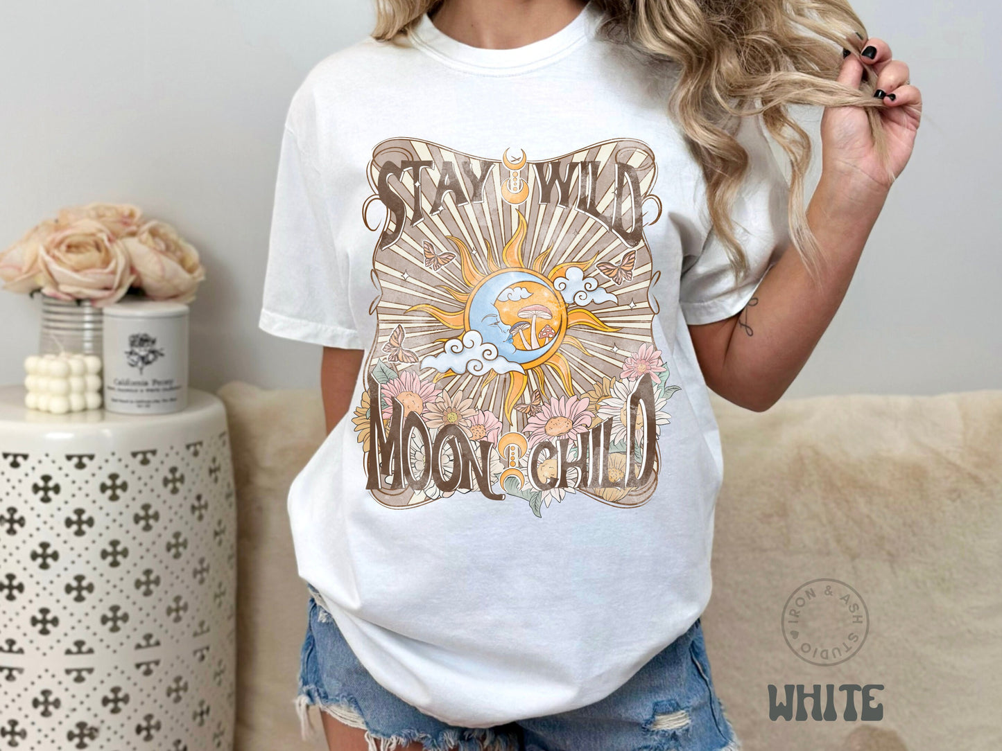 Stay Wild Moon Child Shirt Retro Hippie Comfort Color TShirt Boho Wildflower Vintage Aesthetic Moon T Shirt Indie Tee Trendy Oversized Tee