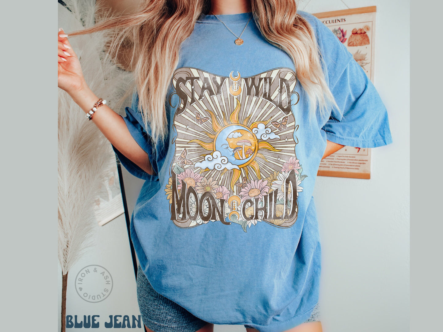 Stay Wild Moon Child Shirt Retro Hippie Comfort Color TShirt Boho Wildflower Vintage Aesthetic Moon T Shirt Indie Tee Trendy Oversized Tee