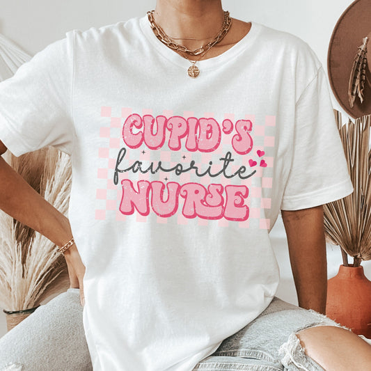 Retro Cupids Favorite Nurse Shirt Valentines Day Crewneck Cute RN Valentines Tee ER NICU Valentines T-shirt Nursing Valentines Heart Gift