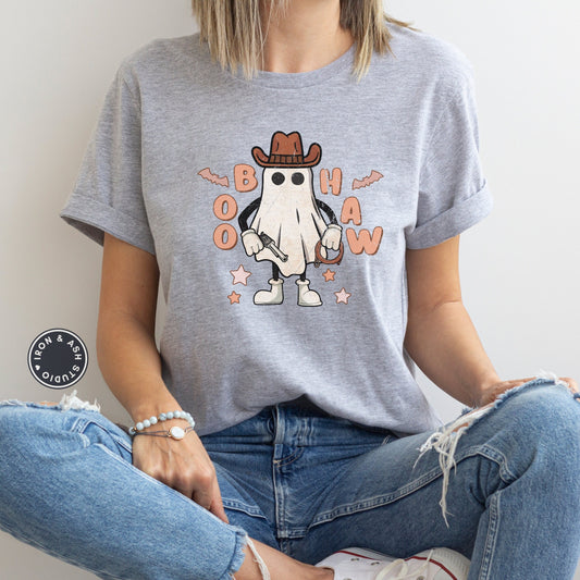 Boo Haw Halloween Ghost Shirt, Yee Haw Halloween, Cute Women's Western Halloween Tee, Retro Halloween, Cute Country Cowgirl Halloween Tee