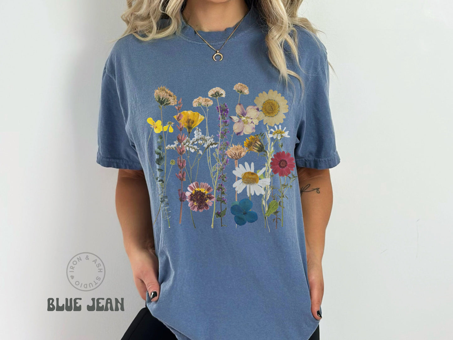 Boho Wildflowers  Shirt Comfort Colors TShirt Botanical Cottagecore Tee Goblincore Clothing Pressed Floral Shirt  Green Witch Fairycore Tee