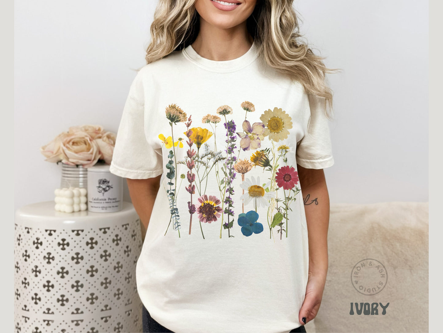 Boho Wildflowers  Shirt Comfort Colors TShirt Botanical Cottagecore Tee Goblincore Clothing Pressed Floral Shirt  Green Witch Fairycore Tee