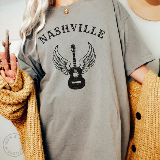 Nashville Tee, Comfort Colors Unisex T-Shirt, Western Clothes, Music City Vintage Distressed Style TShirt, Nash Bash Bachelorette