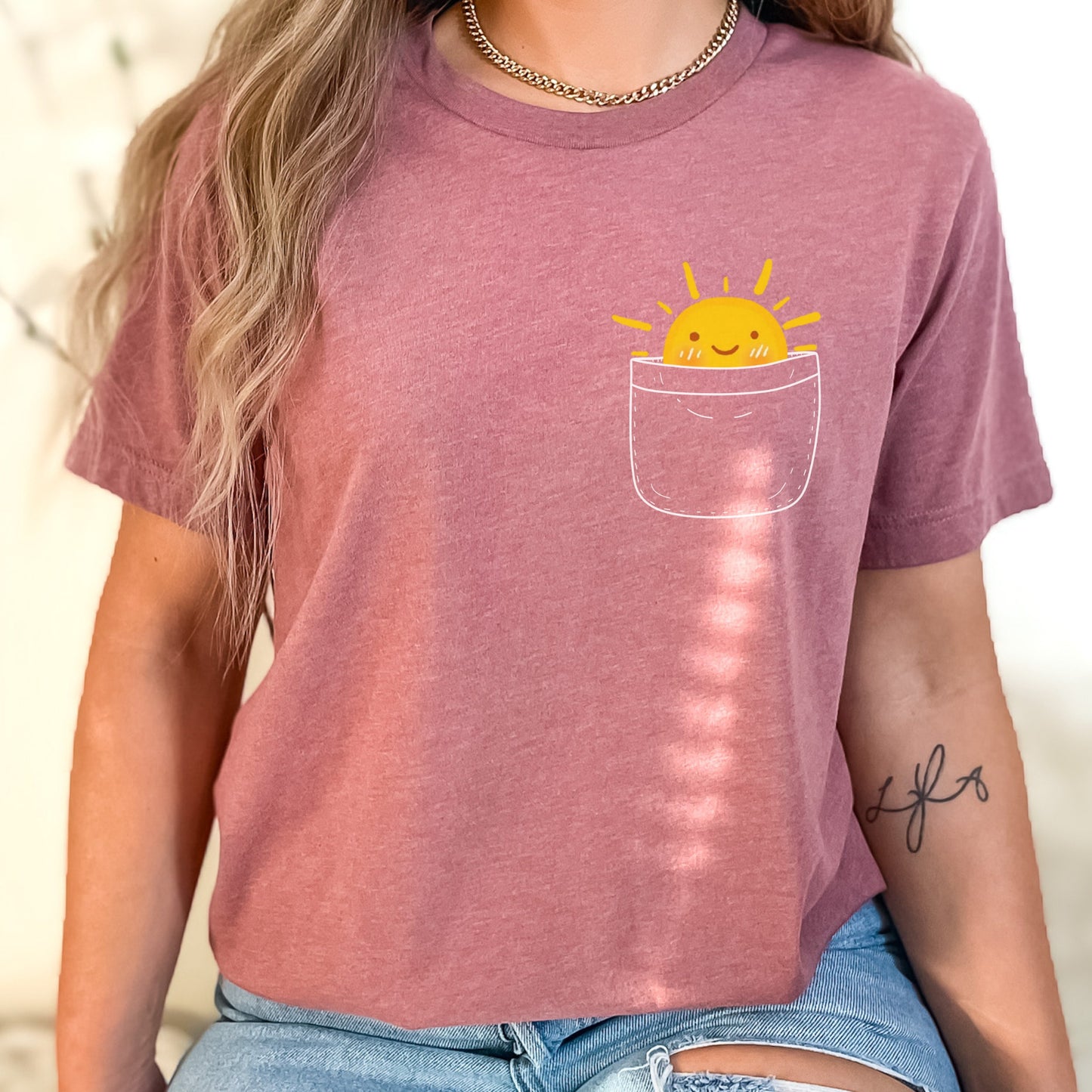 Pocket Full Of Sunshine Shirt, Pocket T-Shirt, Sunshine In My Pocket Tee, Summer T-Shirt, Summer tee Heather Mauve Red