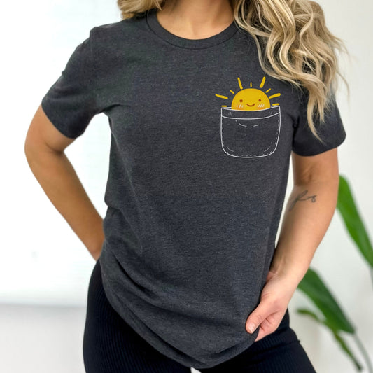 Pocket Full Of Sunshine Shirt, Pocket T-Shirt, Sunshine In My Pocket Tee, Summer T-Shirt, Summer tee Dark Grey Heather Dark Gray Heather