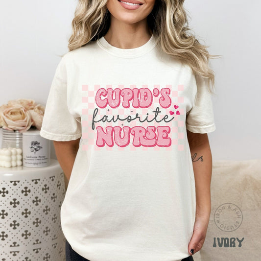 Cupids Favorite Nurse Tee Retro Comfort Color Nurse Valentine Shirt Cute RN Valentine Shirt ECMO Oncology PEDS Funny Nurse Valentine Day Tee