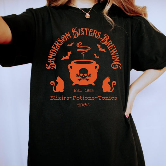 Witch Sisters Brewing Co Shirt Comfort Colors TShirt Cute Halloween Witch Shirt Witchy Clothing Spooky Season Hocus Pocus Halloween Cat