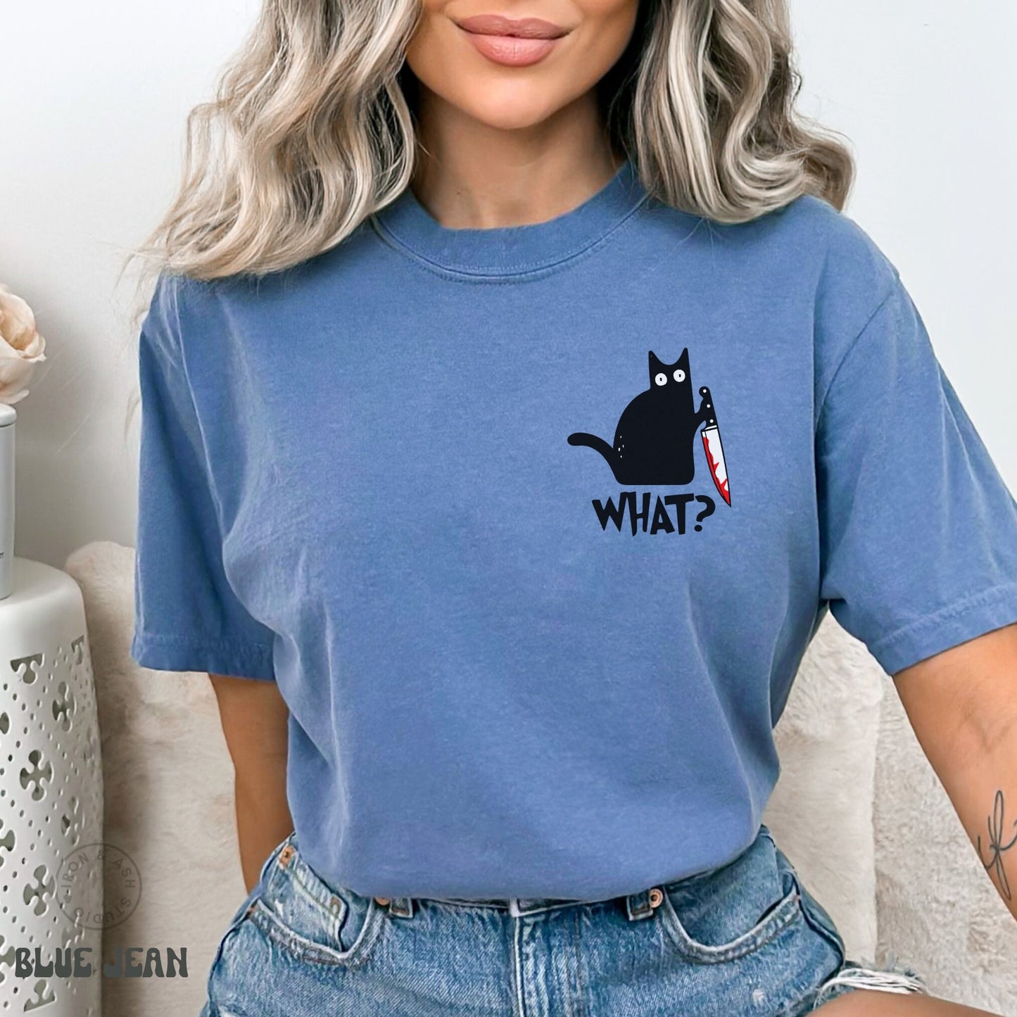 Killer Cat Shirt Funny Stabby Black Cat Tee Halloween Cat Shirt Gift for Cat Lover Funny Murderous Cat TShirt What Cat Knife