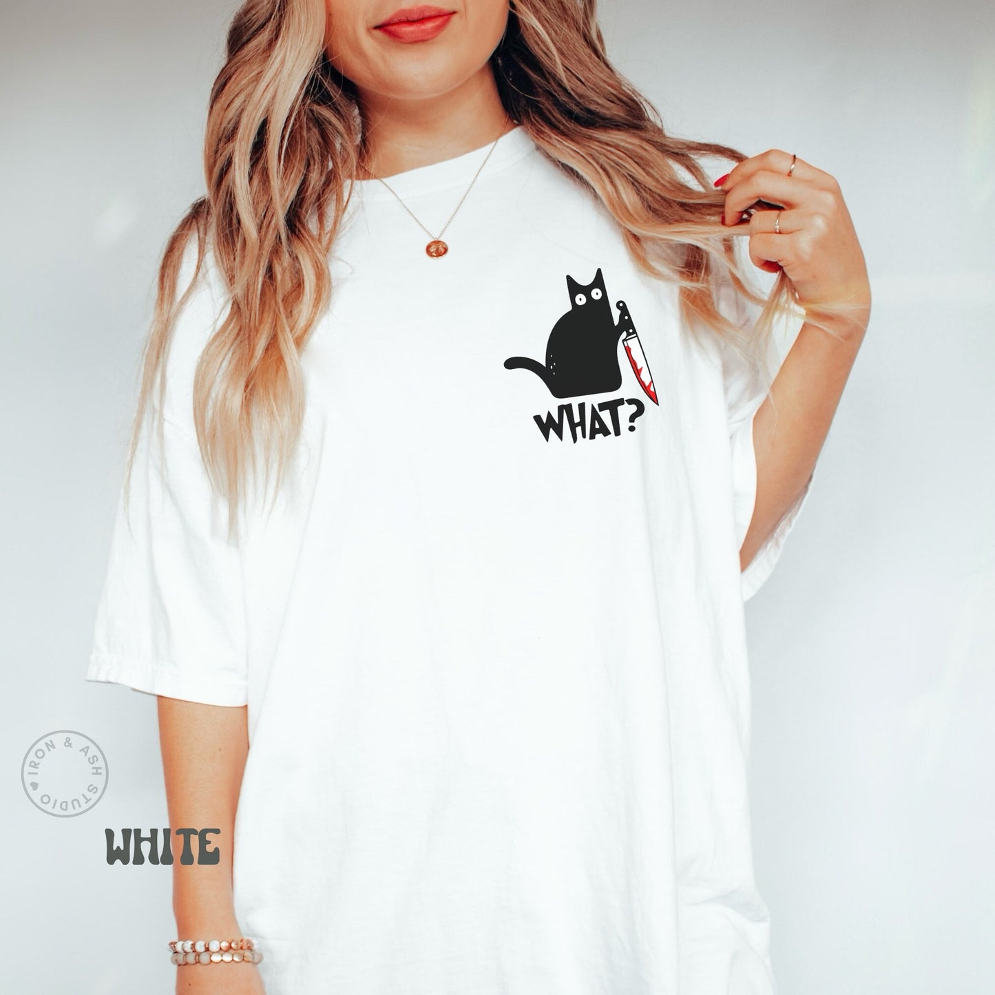 Killer Cat Shirt Funny Stabby Black Cat Tee Halloween Cat Shirt Gift for Cat Lover Funny Murderous Cat TShirt What Cat Knife