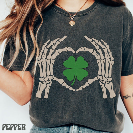 Skeleton Shamrock Shirt Funny St Patricks Day Tee Lucky Heart 4 Leaf Clover TShirt St Paddys Day Shirt for Women Cute Teacher Saint Patricks