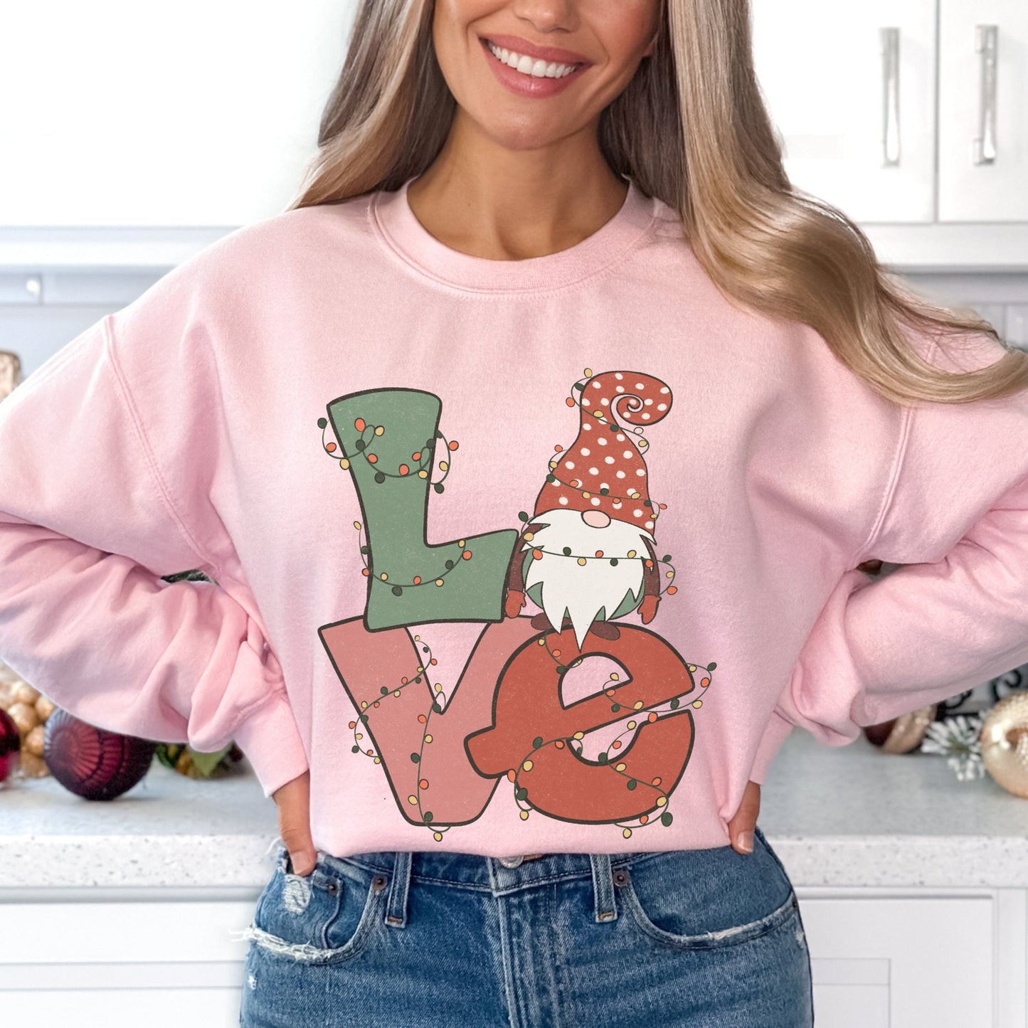 Love Gnome Christmas Sweatshirt Funny Xmas Sweatshirt Ugly Christmas Sweater Family Christmas Shirts Gnome Christmas Sweater Gifts for Women