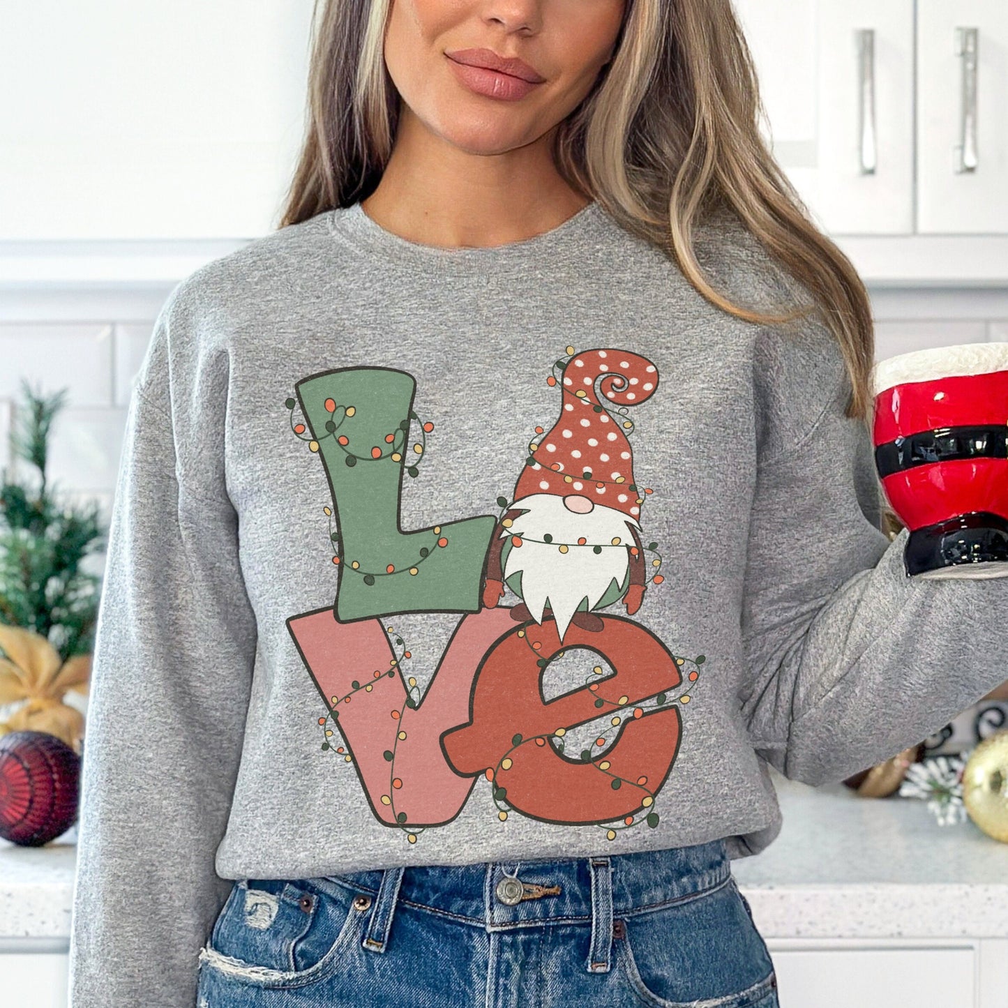 Love Gnome Christmas Sweatshirt Funny Xmas Sweatshirt Ugly Christmas Sweater Family Christmas Shirts Gnome Christmas Sweater Gifts for Women