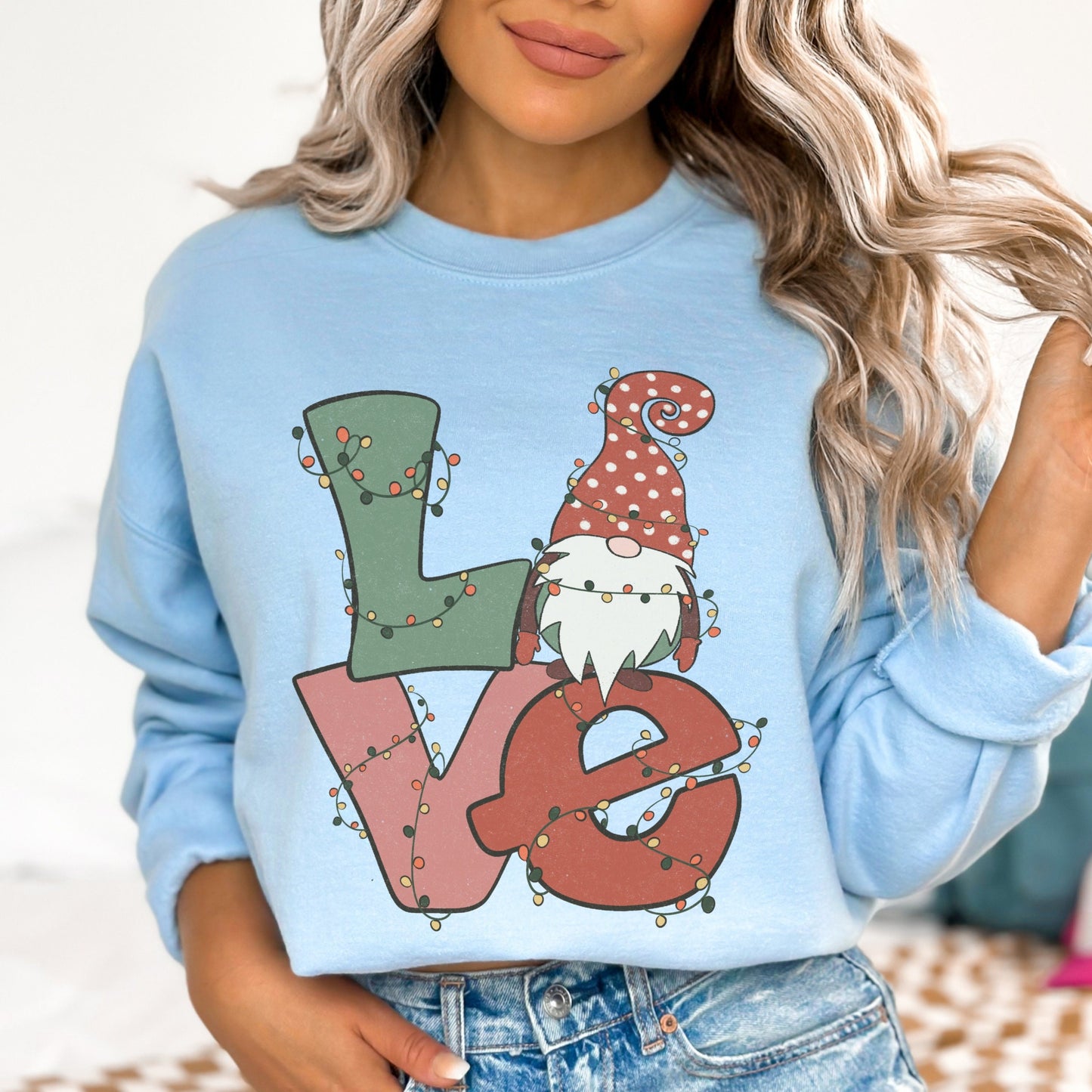 Love Gnome Christmas Sweatshirt Funny Xmas Sweatshirt Ugly Christmas Sweater Family Christmas Shirts Gnome Christmas Sweater Gifts for Women